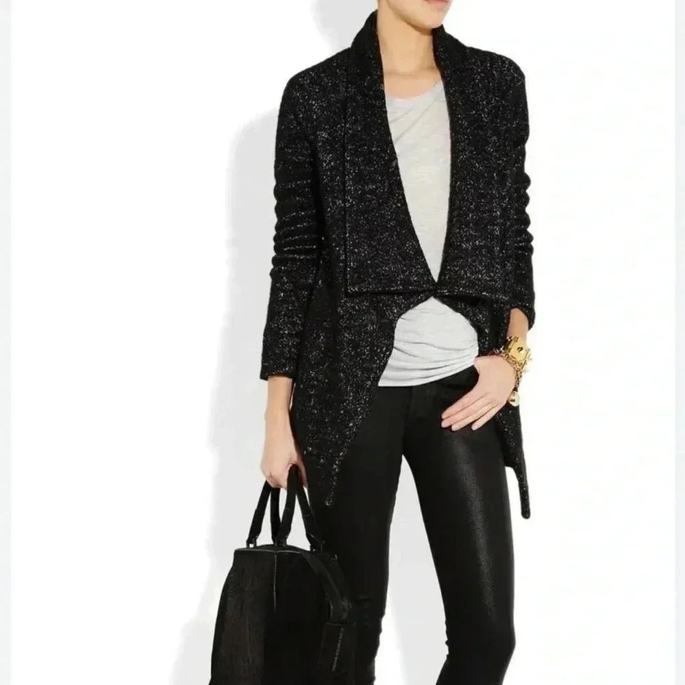 Theory Brittania Clarania Cardigan Sweater Jacket in Black/White Size Small